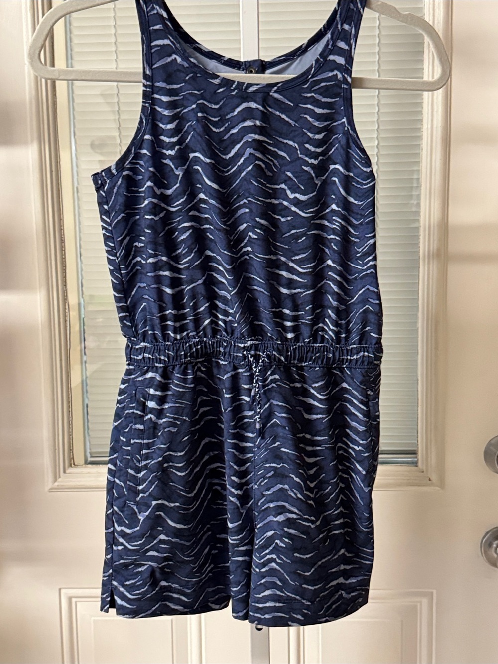 Athleta Navy Blue Patterned Sleeveless One-Piece Romper